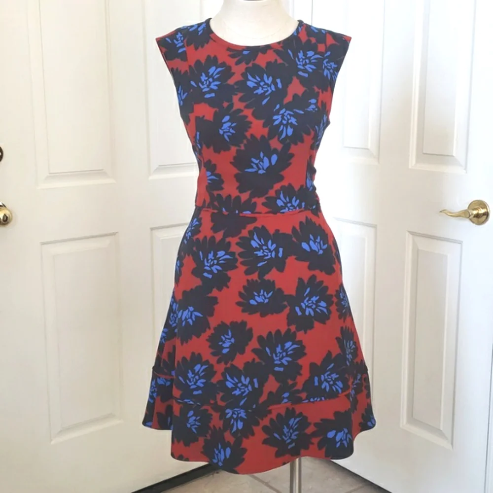 J.Crew Firework Floral Sleeveless Dress Size 4 Red Black Blue Modern Cocktail